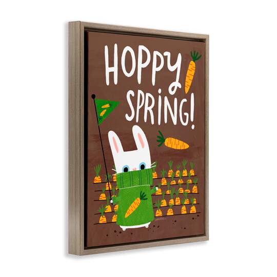 Stupell Industries Happy Spring Bunny & Carrots Floater Framed Art